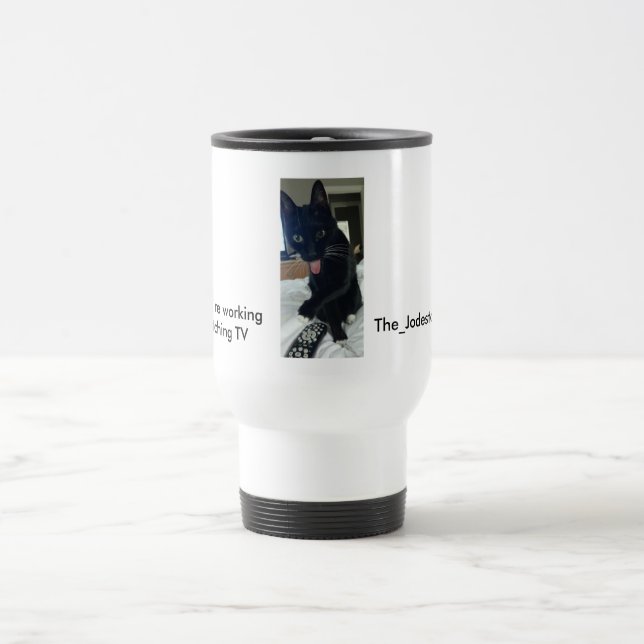 Taza De Viaje Chiste mug cat con lengua remota blanco inoxidable (Centro)