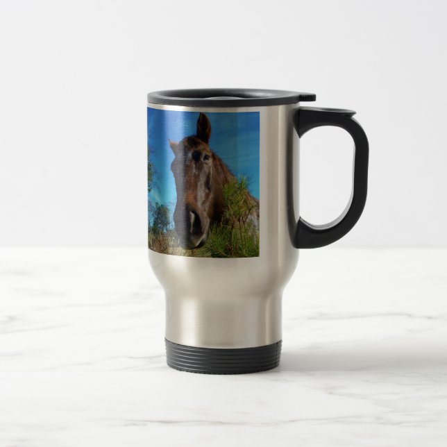 Taza De Viaje Cielo azul de caballo marrón y crema (Derecha)