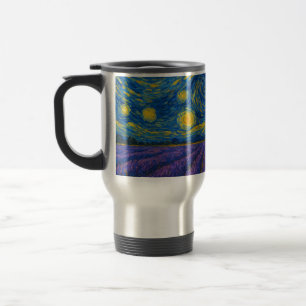 Taza De Viaje Cielo nocturno giratorio sobre el campo de lavanda