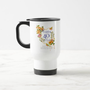 Taza De Viaje Cinta de rosa de oro cumpleaños 40
