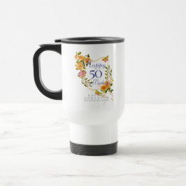 Taza De Viaje Cinta de Rosa Dorada 50 Cumpleaños