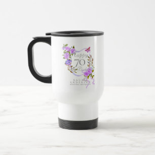 Taza De Viaje Cinta de Rosa Púrpura 70 Cumpleaños
