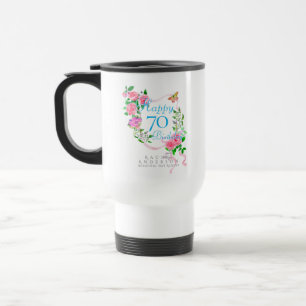 Taza De Viaje Cinta de rosa rosa 70 cumpleaños