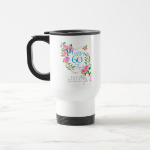 Taza De Viaje Cinta de rosa rosa cumpleaños 60