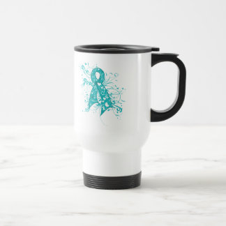 Taza De Viaje Cinta floral de los remolinos del cáncer ovárico