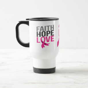 Taza De Viaje Cinta Rosa Cáncer de Mama Esperanza Fe Amor