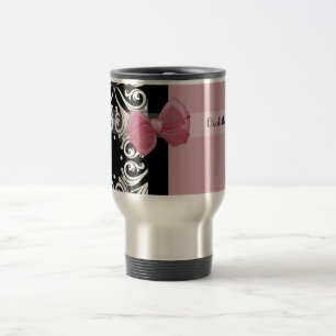 Taza De Viaje Cinta rosa parisina Damask con nombre