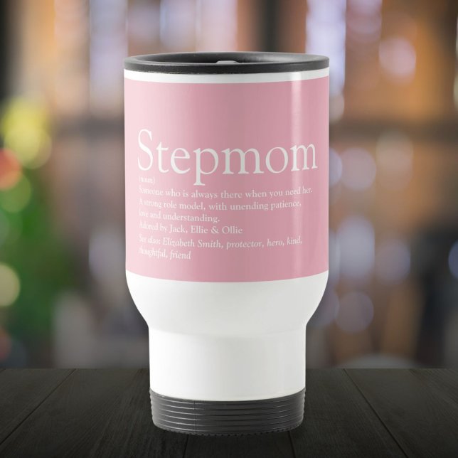 Taza De Viaje Cita de definición de Stephann rosa moderno (Stepmom Definition Quote Modern Pink Travel Mug)