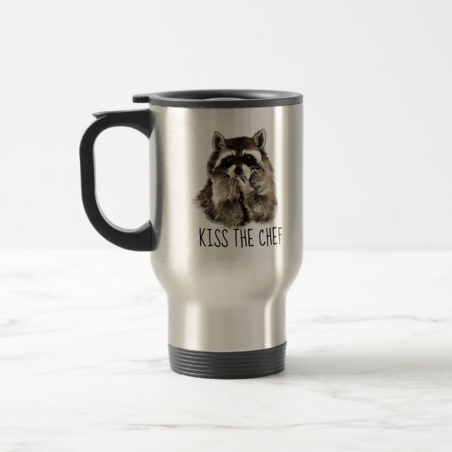 Taza De Viaje Cita divertida besa al chef cute raccoons, animal (Izquierda)