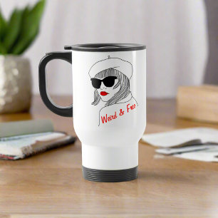 Taza De Viaje Cita femenina feminista roja y lineal negra