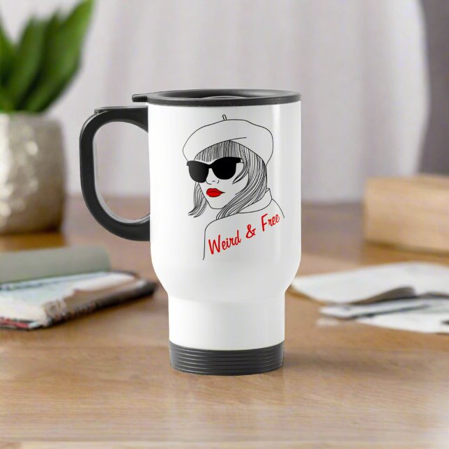 Taza De Viaje Cita femenina feminista roja y lineal negra (Subido por el creador)