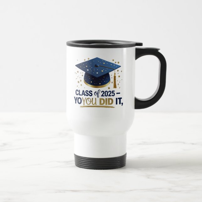 Taza De Viaje Clase azul y oro de 2025 Graduation Travel Mug (Derecha)