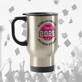 Taza De Viaje Clase de nombre de graduado rosado 2025
