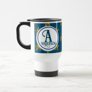 Taza De Viaje Clásica Star Monograma Nombre Familia Letra Náutic
