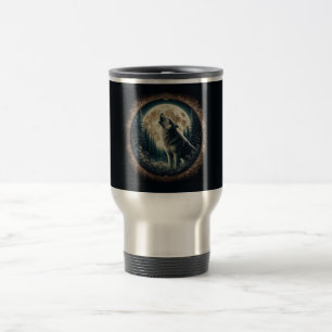 Taza De Viaje Clásico, lobo vintage y luna