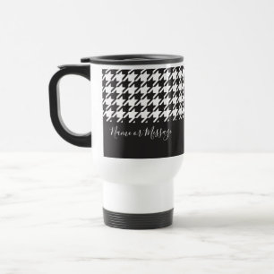 Taza De Viaje Clásico Moderno Houndstooth Negro y Blanco