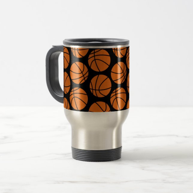 Taza De Viaje Classic Basketball Pattern on Black (Anverso izquierdo)