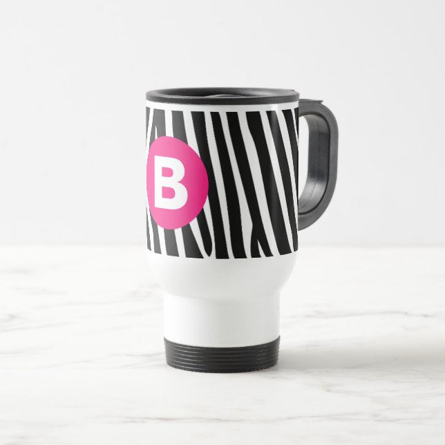 Taza De Viaje Classic Zebra Stripes Bight Pink Monogram (Anverso derecho)