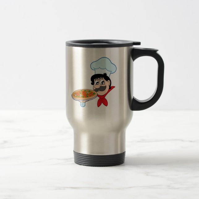 Taza De Viaje Cocinero del dibujo animado con la pizza (Derecha)