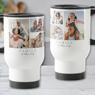 Taza De Viaje Colage de Fotos de Familia con Nombre Personalizad