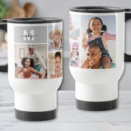 Taza De Viaje Colage de Fotos Simple Monograma Imagen