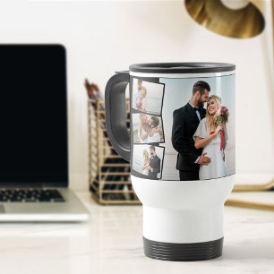 Taza De Viaje Colaje de fotos de boda 7 con montaje en zigzag