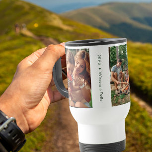 Taza De Viaje Colaje de Fotos Familiares con 3 Fotos y Texto Per