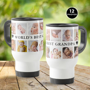 Taza De Viaje Collage de 12 fotos moderno negro Abuelo del mundo
