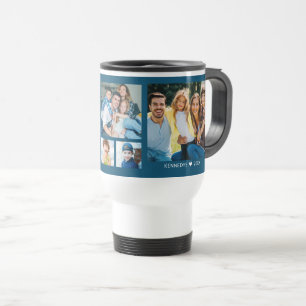 Taza De Viaje Collage de 5 fotos personalizadas Familia Azul