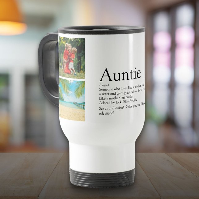 Taza De Viaje Collage de fotos de definición de tía (Aunt Auntie Definition Photo Collage Travel Mug)