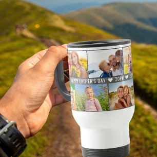 Taza De Viaje Collage de fotos del Día del Padre 9 fotos y texto