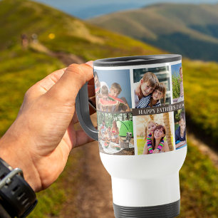 Taza De Viaje Collage de fotos del Día del Padre con 8 fotos y a