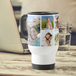 Taza De Viaje Collage de fotos familiar con 6 fotos y texto Pers