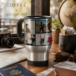 Taza De Viaje Collage de Fotos Familiares con 6 Fotos y Texto Pe