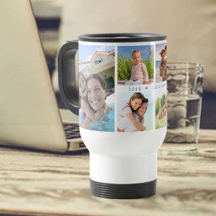 Taza De Viaje Collage de Fotos Familiares con 6 Fotos y Texto Pe