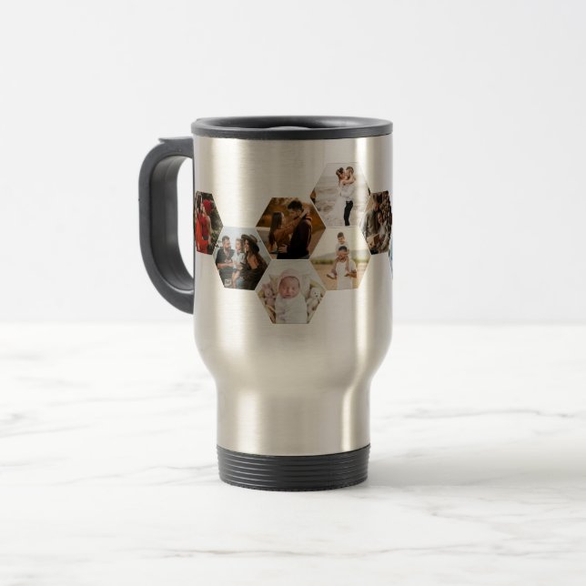 Taza De Viaje Collage de fotos Hexagón 11 Fotos Café (Anverso izquierdo)