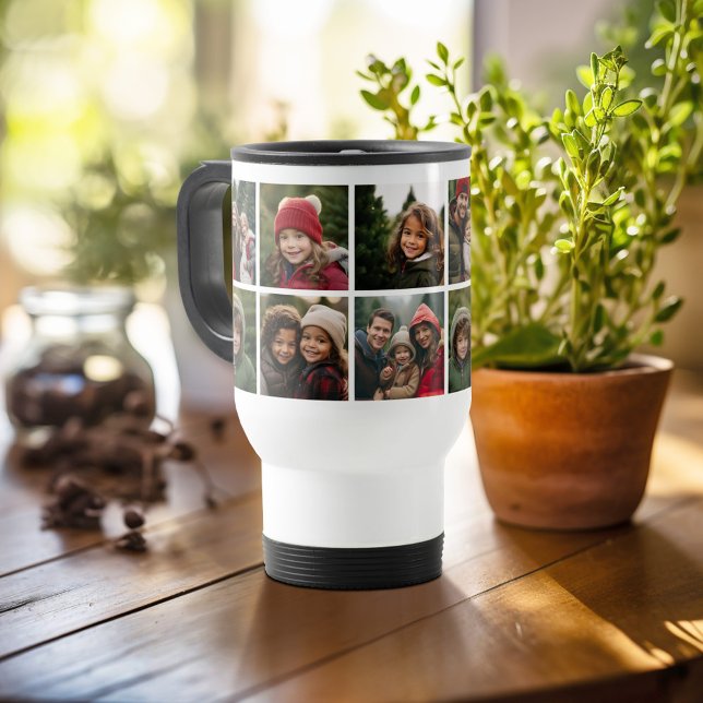 Taza De Viaje Collage de fotos personalizado con fotos cuadradas (Personalized travel mug)