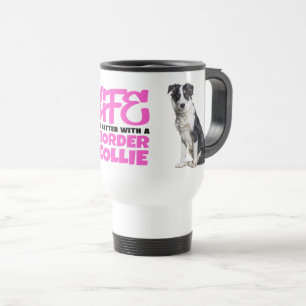 Taza De Viaje Collie de borde lindo Perro de cachorro blanco neg