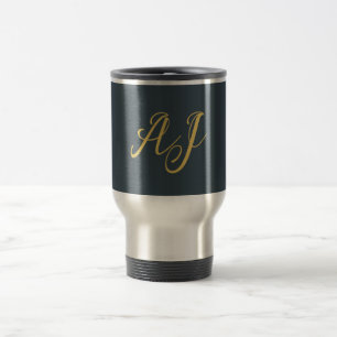Taza De Viaje Color Oro Carbón Monograma Inicial Profesional