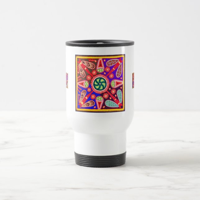 Taza De Viaje Colores nativos de Huichol Brillantes (Centro)