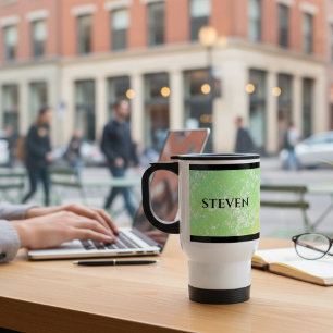 Taza De Viaje Colorful Mug with Green Shades and Black Lines