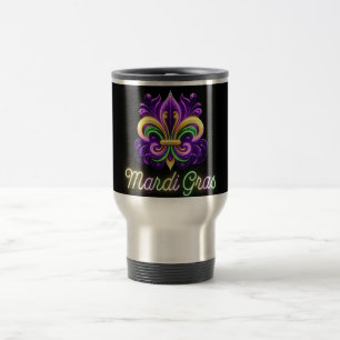 Taza De Viaje Colorida Neon Mardi Gras Fleur de lis