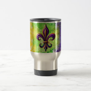 Taza De Viaje Colorido Mardi Gras Fleur de lis