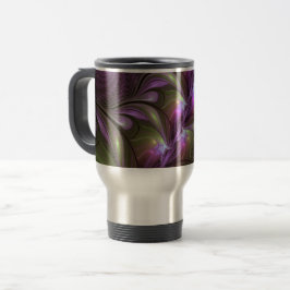 Taza De Viaje Colorido Resumen Violeta Púrpura Khaki Arte Fracta