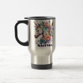 Taza De Viaje Colorosa acuarela morada mágica floral unicornio