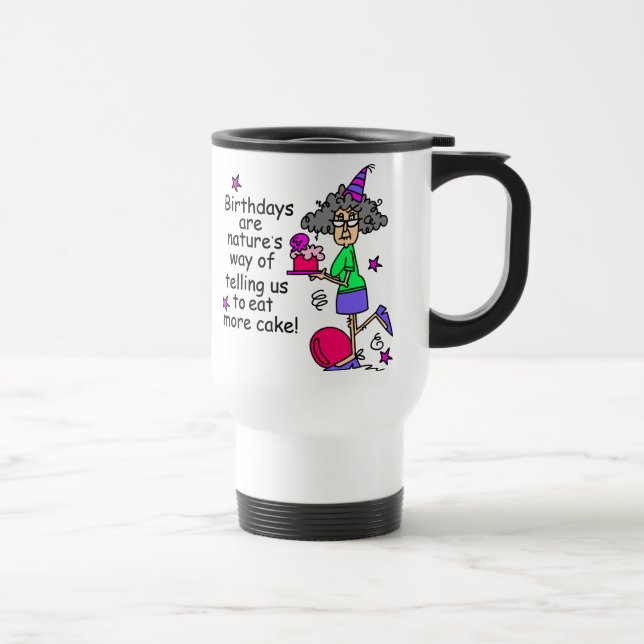 Taza De Viaje Comer más humor de cumpleaños de pasteles (Derecha)