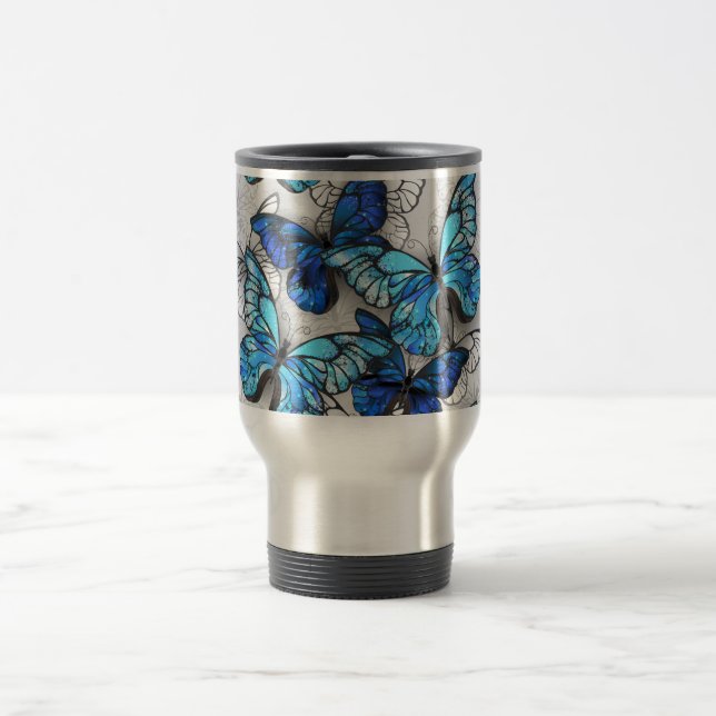 Taza De Viaje Composición de las mariposas blancas y azules (Centro)