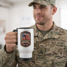 Taza de viaje con bandera estadounidense y rango d