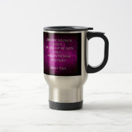 Taza de viaje con cita de Nikola Tesla sobre frecu