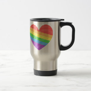 Taza de viaje con corazón de rayas arcoíris de Cor